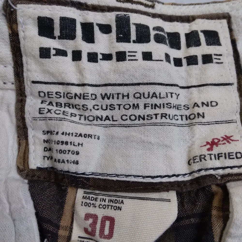 Urban Pipeline Shorts Cargo Pockets Brown Plaid Casual Summer Y2K Skater Mens 30